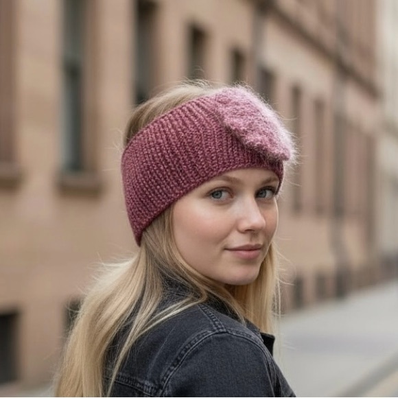 Hand Crafted Accessories - Headband Earwarmer Hand Crafted Hat Ponytail Floral Rose  Bling Fuzzy